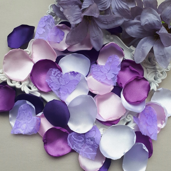 Purple Rose Petals, Eggplant, Blush, White Rose Petals, Purple Hearts Purple Wedding Aisle Decorations Flower Girl Basket Table Decoration