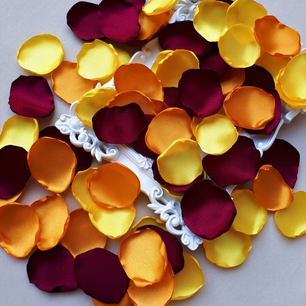 Fall Wedding Burgundy Rose Petals, Yellow Flower Petals, Burnt Orange Petals Autumn Wedding Decor Flower Girl Petals Country Wedding Decor