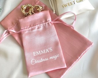 Satin Drawstring Bag | Custom Name Pouch Vinyl Text | Personalized Sachet | Jewelry Package Pouch | Bridesmaid Favor Gift | Wedding Keepsake