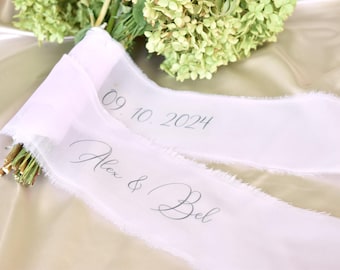 Light Purple Personalized Bridal Bouquet Ribbon for Flowers, Personalized Vowels, Transparent Tulle Wedding Flower Ribbon, Wedding Keepsake