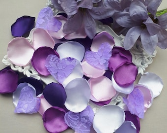 Purple Rose Petals, Eggplant, Blush, White Rose Petals, Purple Hearts Purple Wedding Aisle Decorations Flower Girl Basket Table Decoration