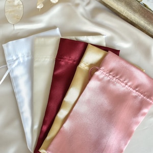 Satin Drawstring Bag | Custom Name Pouch Vinyl Text | Personalized Sachet | Jewelry Package Pouch | Bridesmaid Favor Gift | Wedding Keepsake image 3