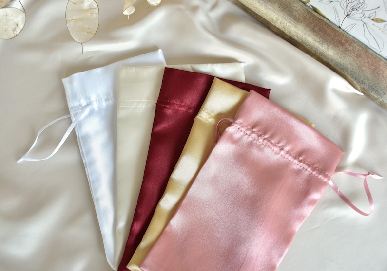 Satin Drawstring Bag | Custom Name Pouch Vinyl Text | Personalized Sachet | Jewelry Package Pouch | Bridesmaid Favor Gift | Wedding Keepsake image 3