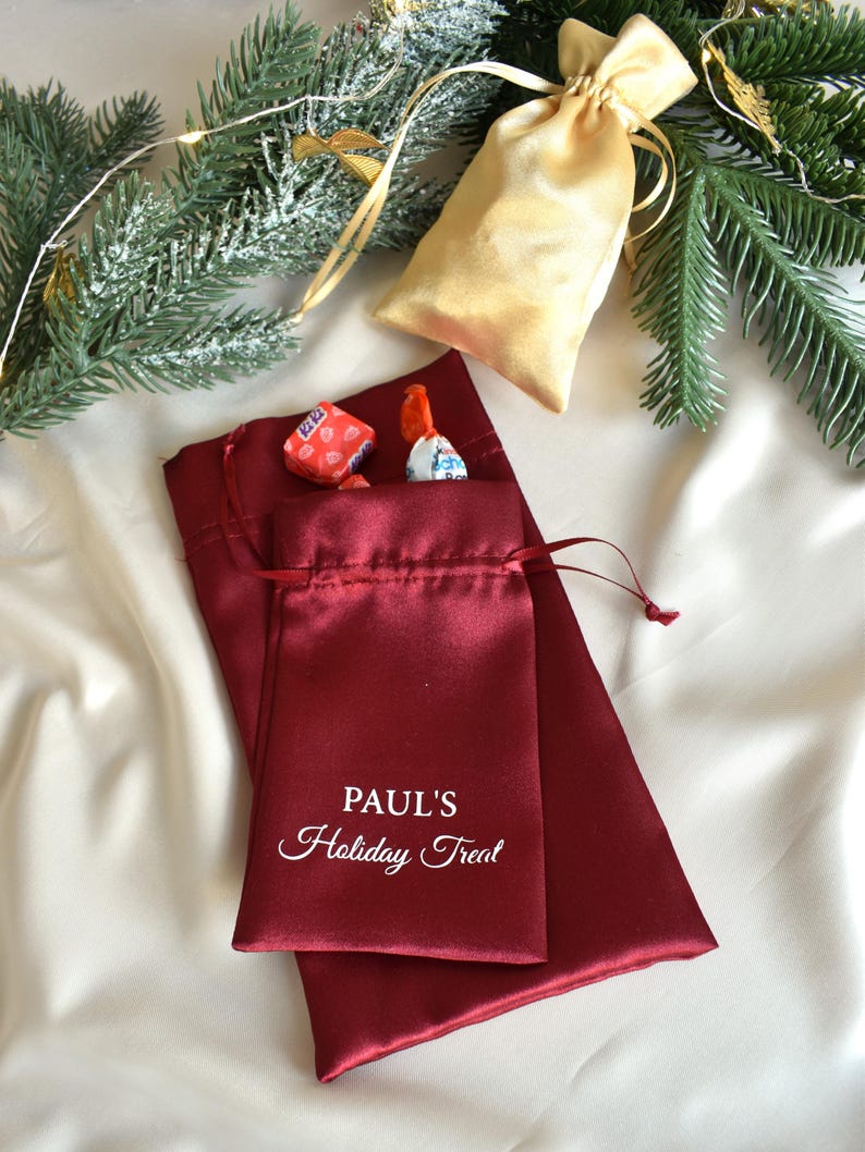 Satin Drawstring Bag | Custom Name Pouch Vinyl Text | Personalized Sachet | Jewelry Package Pouch | Bridesmaid Favor Gift | Wedding Keepsake image 6
