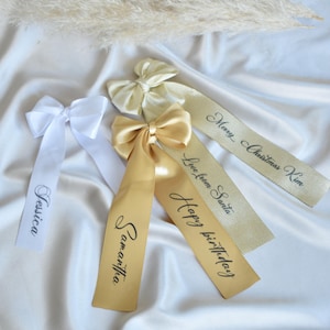 Noeud en satin personnalisé, étiquette cadeau auto-adhésive, souvenir de mariage