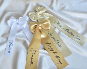 Personalized Satin Bow, Self Adhesive Gift Tag, Wedding Keepsake