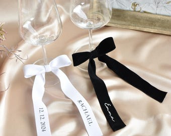 Personalized Velvet Wine Glass Ribbon, Custom Wedding Name Tags