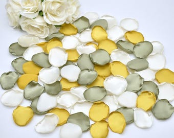 Mustard Petals, Sage Green Petals, Ivory Petals Mustard Wedding Decor Flower Girl Petals Sage Green Wedding Decor Greenery Wedding Decor