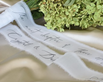 Weiß personalisierte Brautstrauß Band für Blumen, transparente Tüll Hochzeit Blume Band personalisierte Vokale Hochzeit Andenken