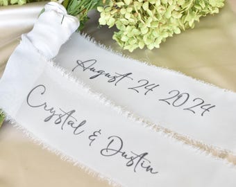 Light Grey Personalized Bridal Bouquet Ribbon for Flowers Wedding Ribbon Personalized Vowels Wedding Keepsake Personalized Chiffon Ribbon