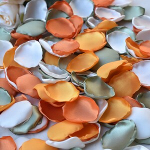 Sage Green Rose Petals, Ivory, Orange, Burnt Orange Rose Petals Fall Wedding Decor Flower Girl Petals Olive Green Decor Boho Wedding Decor image 3