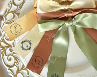 Personalized Monogram Satin Ribbon Bow | Custom Wedding Place Setting | Napkin Ribbon Name Tag | Ribbon Bow Wedding Table Decor | Logo Name