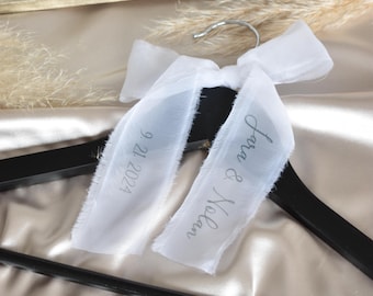Personalized Wedding Ribbon, Transparent Tulle Custom Wedding Hanger Bows, Dress Name Tags, Custom Hanger Tags, Personalized Bridal Hanger