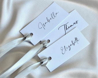 Personalized Wedding Place Cards, Custom Wedding Name Cards, Personalized Satin Ribbon Name Tags, Wedding Seating Tags, Name Place Cards