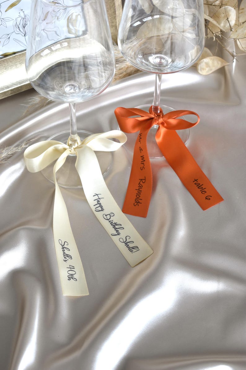 Personalized Wine Glass Ribbon, Custom Party Champagne Glass Ribbon