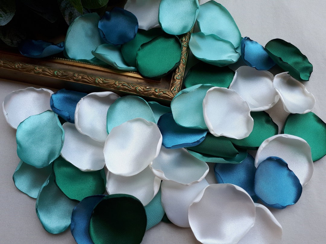 NEW Teal Blue, Dark Green, Ivory, Mint Handmade Rose Petals Forest