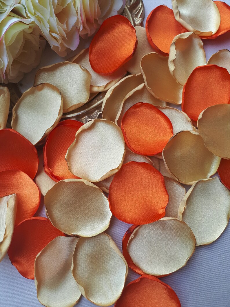 Gold and Orange Handmade Rose Petals Gold Cream Barn Fall Autumn Wedding Decoration Table Decoration Flower Girl Petals