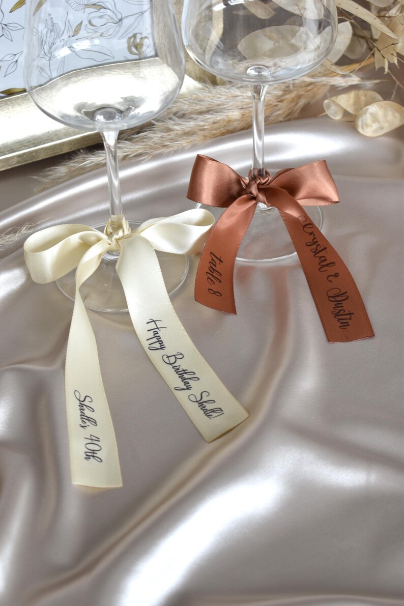 Personalized Wine Glass Ribbon, Custom Party Champagne Glass Ribbon