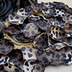 Pétalos de rosa con estampado de leopardo, decoraciones para bodas, pétalos de rosa con estampado de guepardo, pétalos para niñas de las flores, decoración africana para bodas.