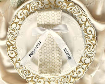 Personalized Embroidered Velvet Ribbon Place Setting | Christmas Velvet Ribbon Bow | Custom Ribbon Embroidery | Double sided Velvet Ribbon