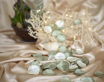 Petali di rosa verde salvia personalizzati, petali avorio, decorazioni per matrimoni verde salvia, decorazioni per matrimoni boho, petali per damigelle, decorazioni in salvia, decorazioni verdi