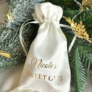 Satin Drawstring Bag | Custom Name Pouch Vinyl Text | Personalized Sachet | Jewelry Package Pouch | Bridesmaid Favor Gift | Wedding Keepsake image 4