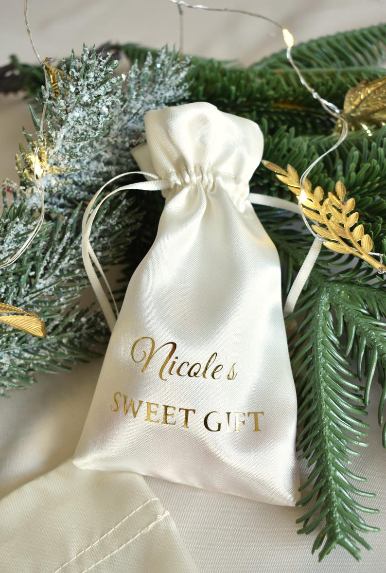 Satin Drawstring Bag | Custom Name Pouch Vinyl Text | Personalized Sachet | Jewelry Package Pouch | Bridesmaid Favor Gift | Wedding Keepsake image 4