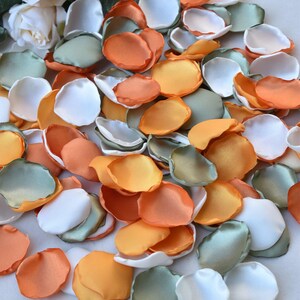 Sage Green Rose Petals, Ivory, Orange, Burnt Orange Rose Petals Fall Wedding Decor Flower Girl Petals Olive Green Decor Boho Wedding Decor image 1