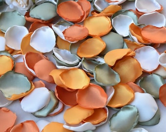 Sage Green Rose Petals, Ivory, Orange, Burnt Orange Rose Petals Fall Wedding Decor Flower Girl Petals Olive Green Decor Boho Wedding Decor
