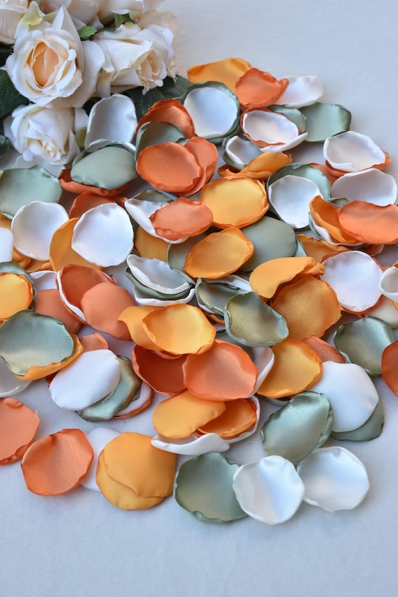 Sage Green Rose Petals, Ivory, Orange, Burnt Orange Rose Petals Fall Wedding Decor Flower Girl Petals Olive Green Decor Boho Wedding Decor