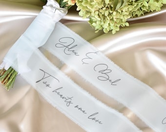 Light Blue Personalized Bridal Bouquet Ribbon for Flowers, Transparent Tulle Custom Wedding Ribbon, Personalized Vowels, Wedding Keepsake