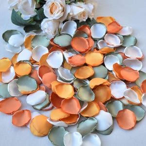 Sage Green Rose Petals, Ivory, Orange, Burnt Orange Rose Petals Fall Wedding Decor Flower Girl Petals Olive Green Decor Boho Wedding Decor image 5