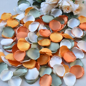 Sage Green Rose Petals, Ivory, Orange, Burnt Orange Rose Petals Fall Wedding Decor Flower Girl Petals Olive Green Decor Boho Wedding Decor image 4