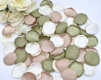 Petali di rosa verde salvia, petali color tortora chiaro, petali color avorio, decorazioni per matrimoni verdi, petali per damigelle, matrimonio verde salvia, matrimonio color tortora