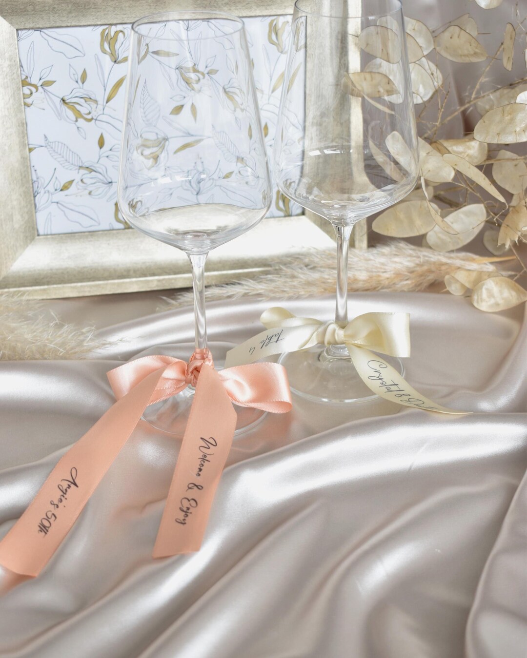 Personalized Wine Glass Ribbon, Custom Party Champagne Glass Ribbon ...