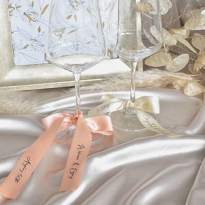Personalized Wine Glass Ribbon, Custom Party Champagne Glass Ribbon, Personalized Satin Ribbon Name Tags, Drink Name Tags, Name Place Cards