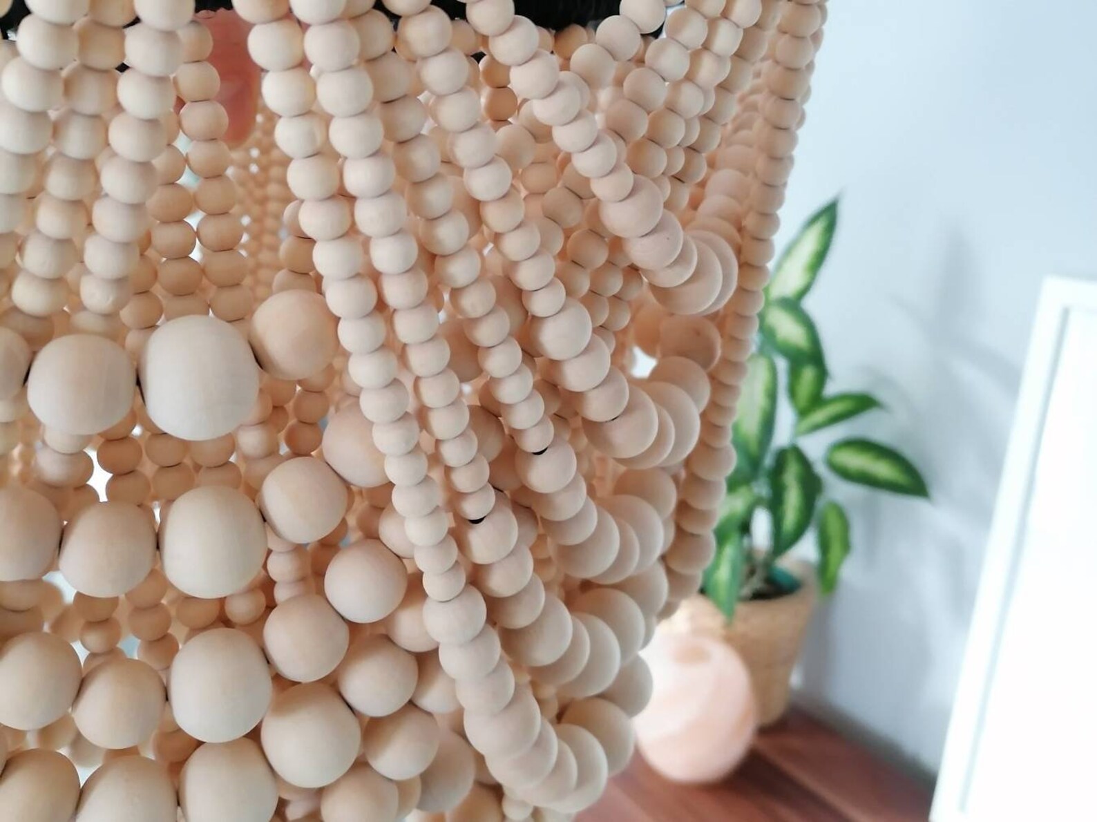 Beaded Chandelier Large Wood Bead Chandelier Boho Decor Etsy