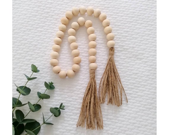 Wood bead and jute rope tassel garland Wooden beaded garland with tassels  Boho home decor Bohemian decor Tassel garland Boho home