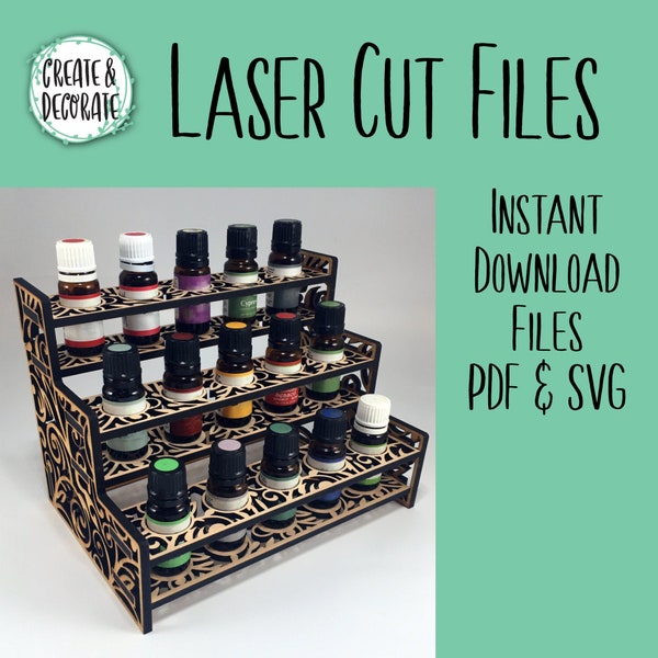 Essential Oil Stand Shelf PDF and SVG Laser Cut File Instant Download 15 bottles