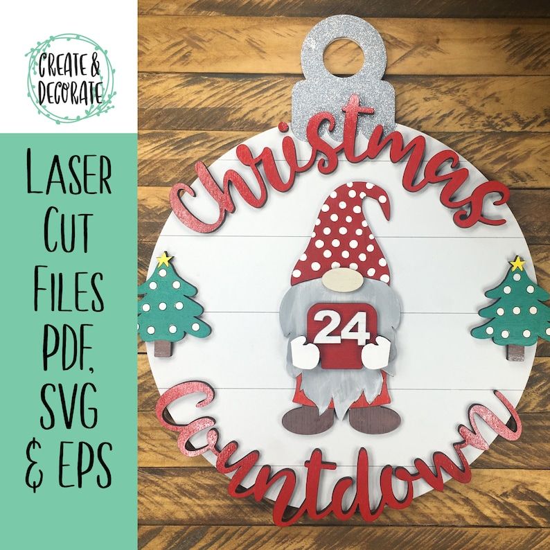 Interchangeable Gnome Christmas Countdown Glowforge Laser Cut Files ...