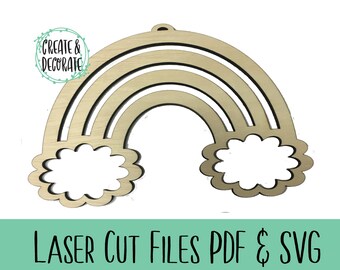 Könnte beinhalten: Hölzerner Regenbogen mit zwei Wolken, Laserschnittdateien PDF & SVG, erstellen und dekorieren