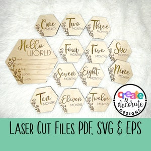 Baby maandelijkse mijlpaalschijven met aanpasbaar pasgeboren wiegteken. Laser gesneden digitale bestanden geschikt voor Glowforge, svg, pdf, eps en png