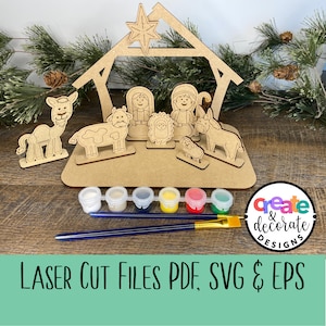 Christmas Nativity Scene for DIY Craft Kits, kids coloring kits laser cut files, svg, png, eps