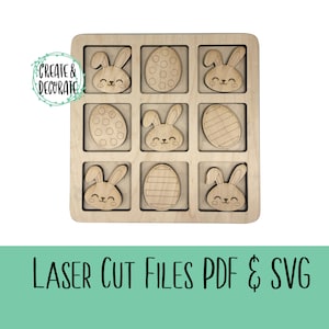 Tic Tac Toe Board SVG & PDF Laser Cut Files with Easter Pieces