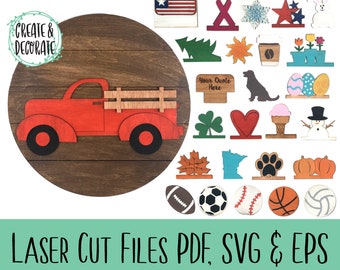 Interchangeable Vintage Truck Glowforge Laser Cut Files, svg, pdf, eps, png, 25 Shapes, Seasonal, Sports, Fun Shapes, Holidays
