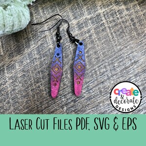 Small Elongated Rounded Diamond Shaped Engraved Earrings Digital File. Eps, pdf, svg