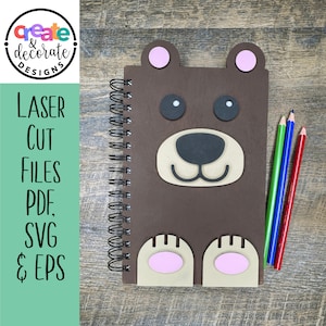 Teddy Bear Madera Notebook Cover Laser Cut Files. svg, pdf, eps, png