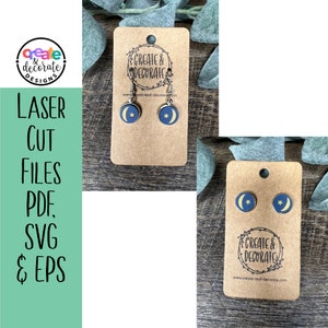 Ingelegde oorbel Stud of Dangly Moon and Stars Laser Cut Files SVG