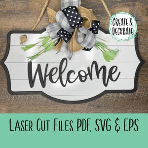 Welcome Shiplap Door Hanger Sign DIY Craft Kit. Laser cut files in eps, svg & pdf.