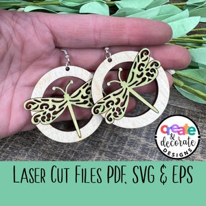 Libelle Dangly Ohrringe Laser Cut Datei pdf, svg, eps